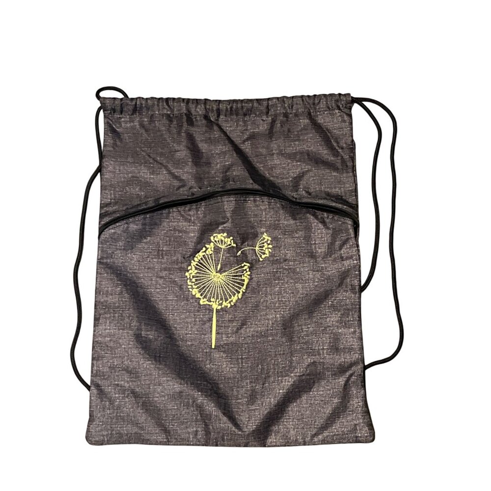Dandelion Embroidered Drawstring Backpack With Zipper Pocket